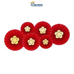 Set 6 quạt giấy hoa mai trang trí điểm nhấn không gian