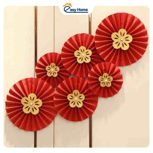 Set 6 quạt giấy hoa mai trang trí điểm nhấn không gian