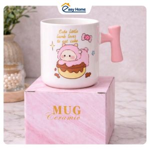 Cốc sứ hoạt hình cừu hồng cute – ly sứ quai hồng
