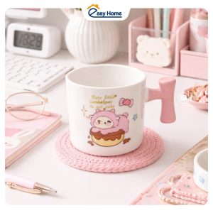 Cốc sứ hoạt hình cừu hồng cute ly sứ quai hồng